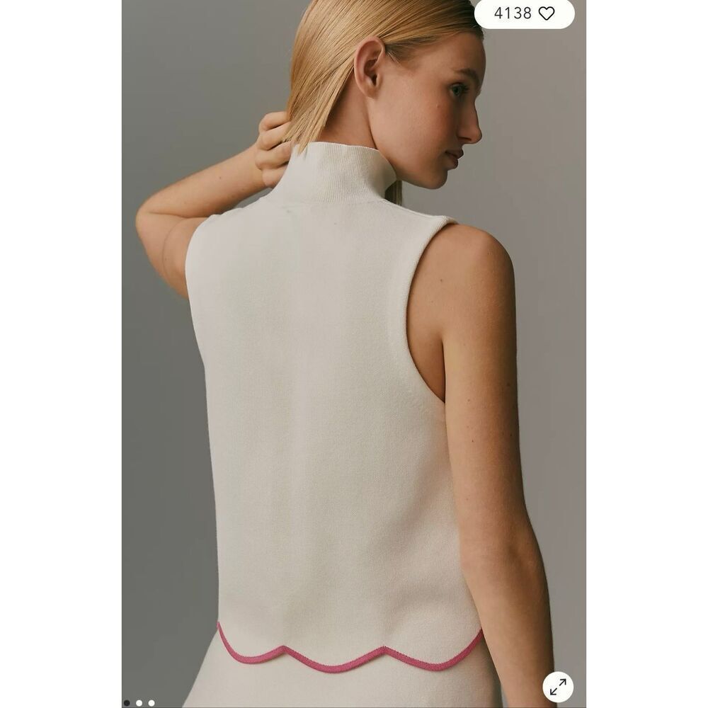 MAEVE SCALLOPED TURTLENECK SWEATER TANK TOP size medium $98 m10 - Picture 2 of 5